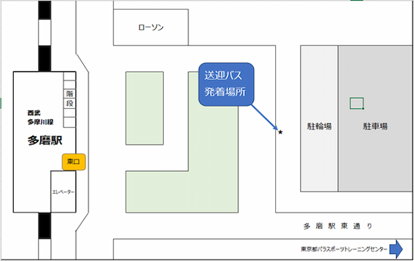 多磨駅から送迎バスでのご来場方法の地図画像
